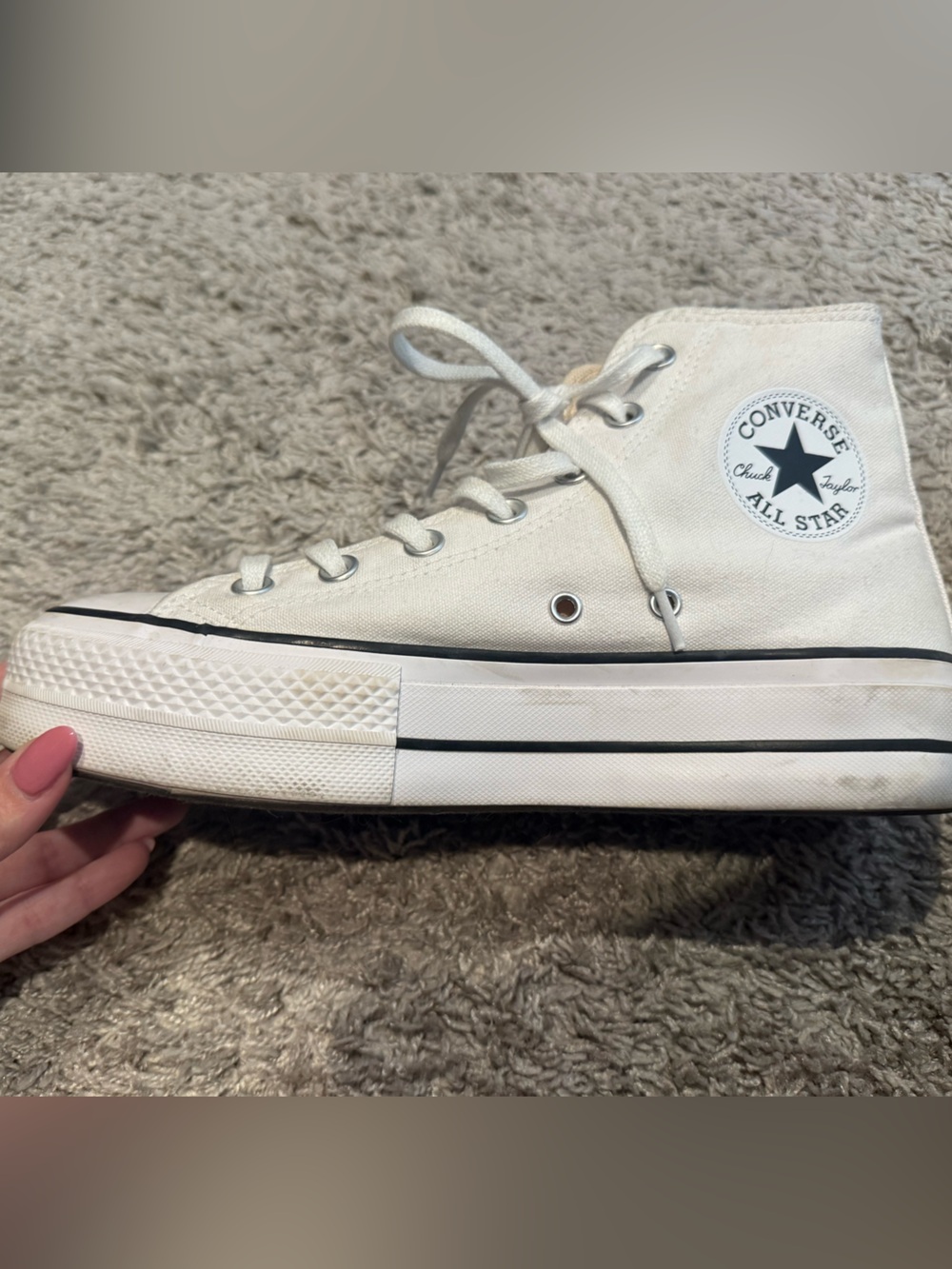 Converse White High-Top Platform Sneakers with Black Trim women’s size 8